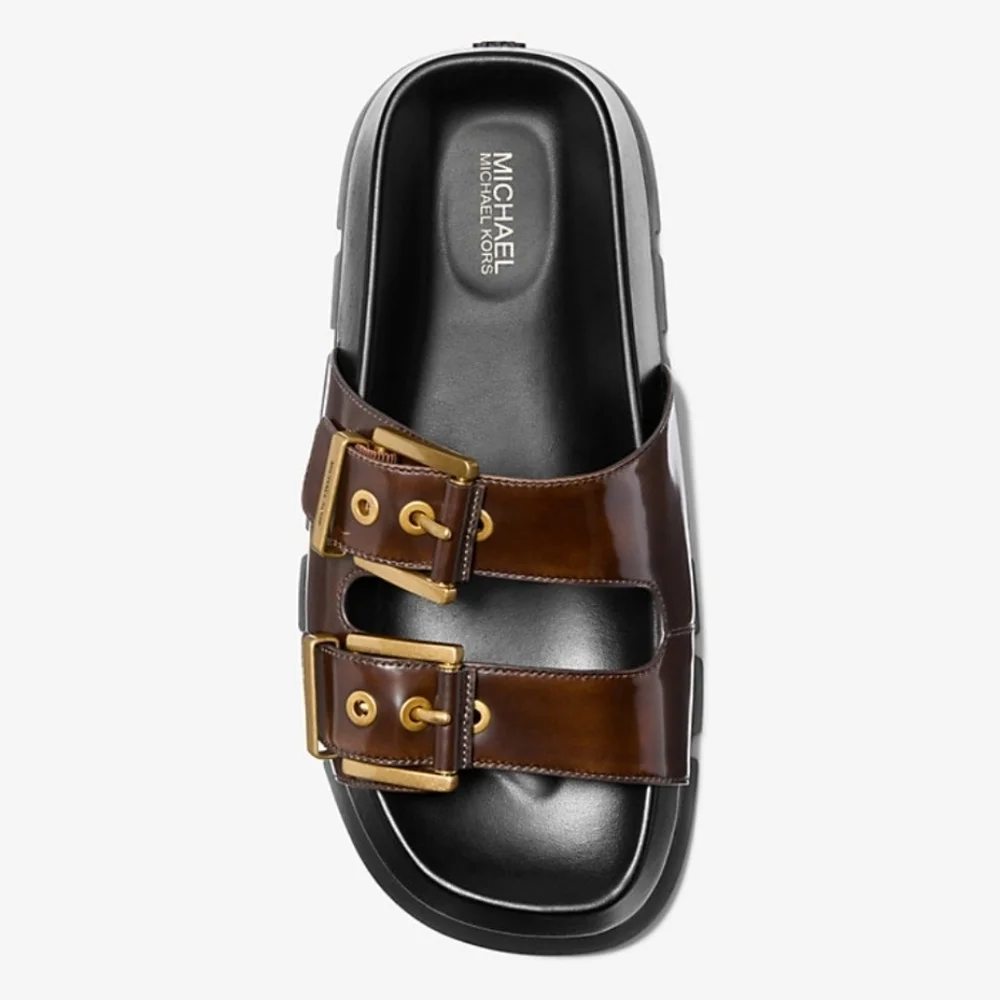 NIB MICHAEL Michael Kors Colby Burnished Leather Flat Sandal
